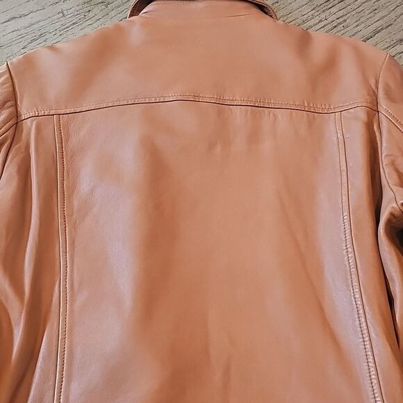 Brown leather moto jacket size L Aqua excellent condition - Picture 10 of 14
